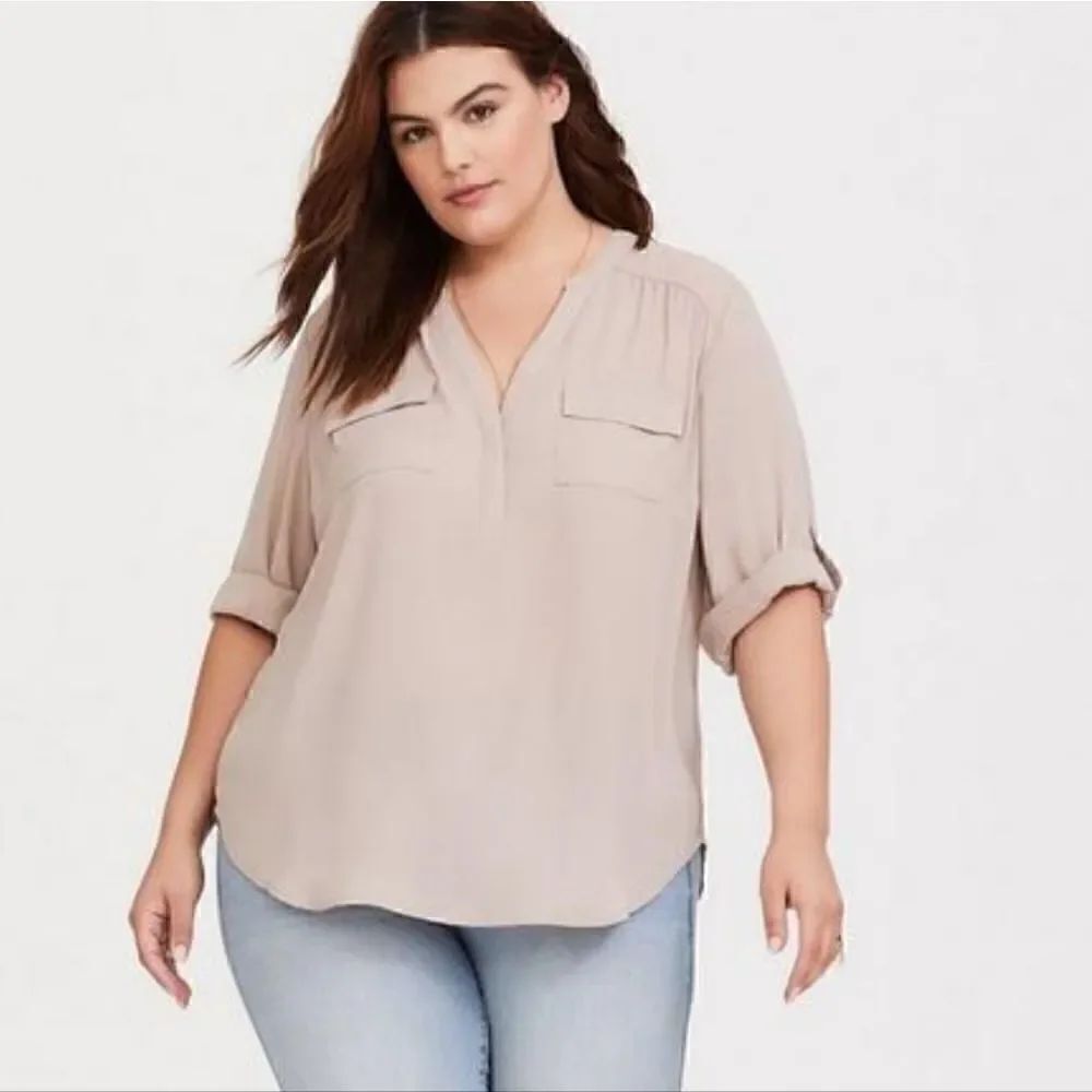 Torrid Harper Georgette Pullover 3/4 Sleeve Blouse PinkβRoseβBlushβMauveβ00
